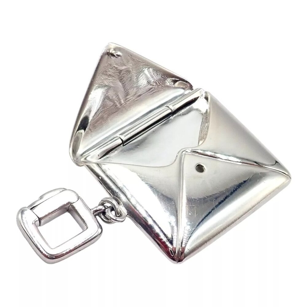 Rare! Louis Vuitton LV 18k White Gold Opening Envelope Letter Charm Pendant - Picture 6 of 8